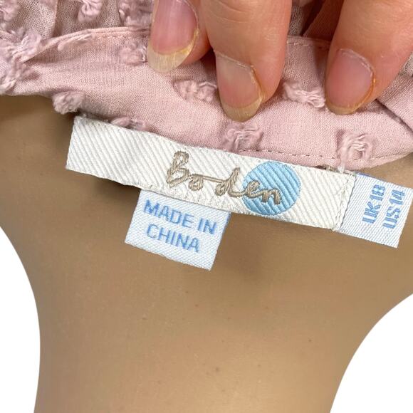 Boden Pastel Pink Swiss Dot Cotton Silk Sheer Button Down Shirt Blouse SZ 14 - Picture 7 of 8